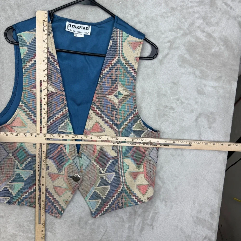 ⁠Vintage 90s Starfire Womens L Tapestry Vest Southwestern Aztec Woven BOHO USA